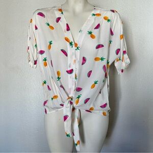 Aqua - Tie-Waist Shirt - White - Size S